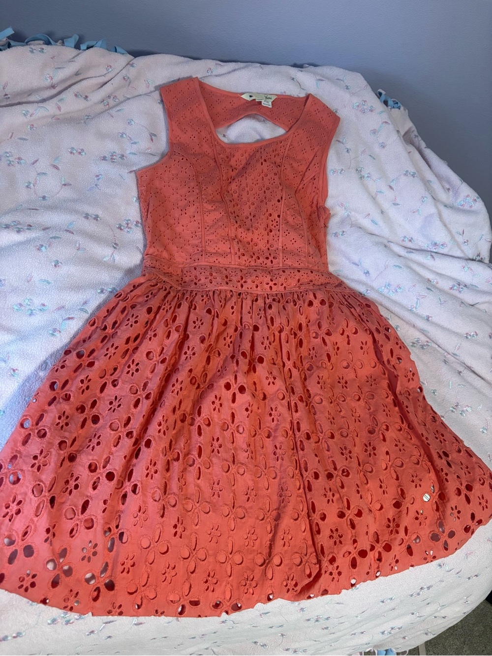 Yumi Coral Eyelet Sleeveless Midi Dress